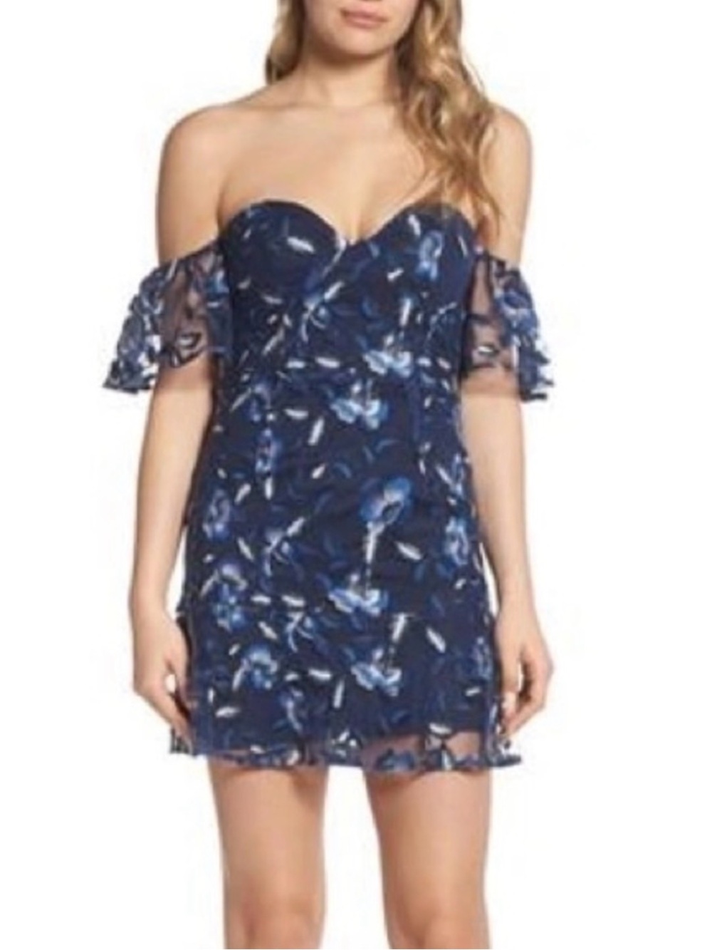 Bardot Navy Blue Floral embroidered mini Dress euc size 6